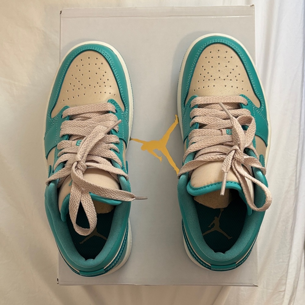 New WMNS AIR JORDAN Teal and Sanddrift Sneakers - Picture 3 of 11